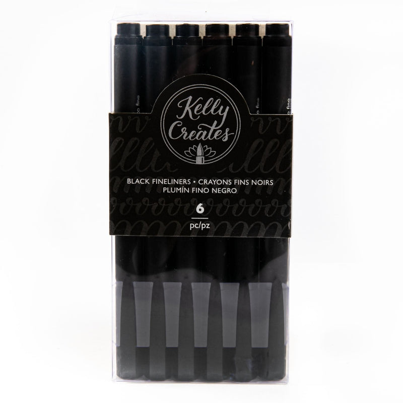 Black Kelly Creates Fineliners Pens 6/Pkg-Black Pens and Markers