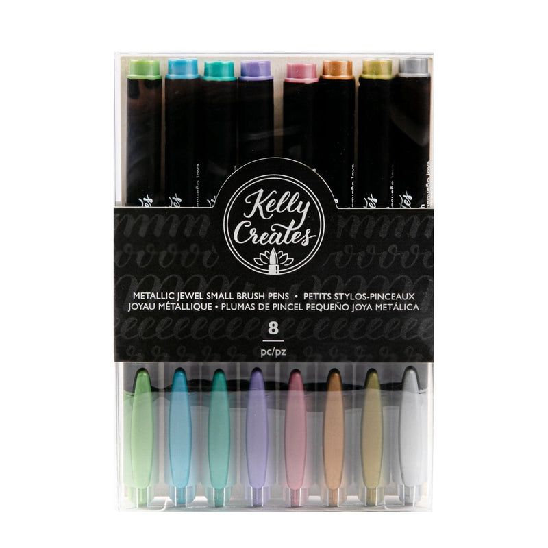 Black Kelly Creates Small Brush Pens 8/Pkg-Metallic Jewel Pens and Markers
