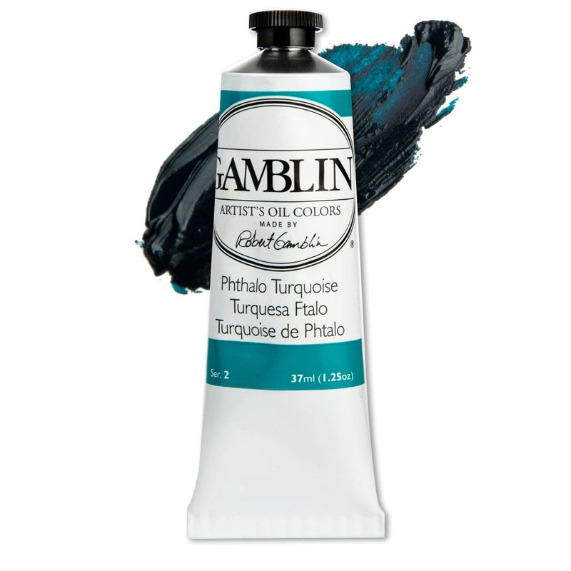 Light Gray Gamblin Artist Grade Oil Paint Phthalo Turquoise Series 2 37mL Oil Paints