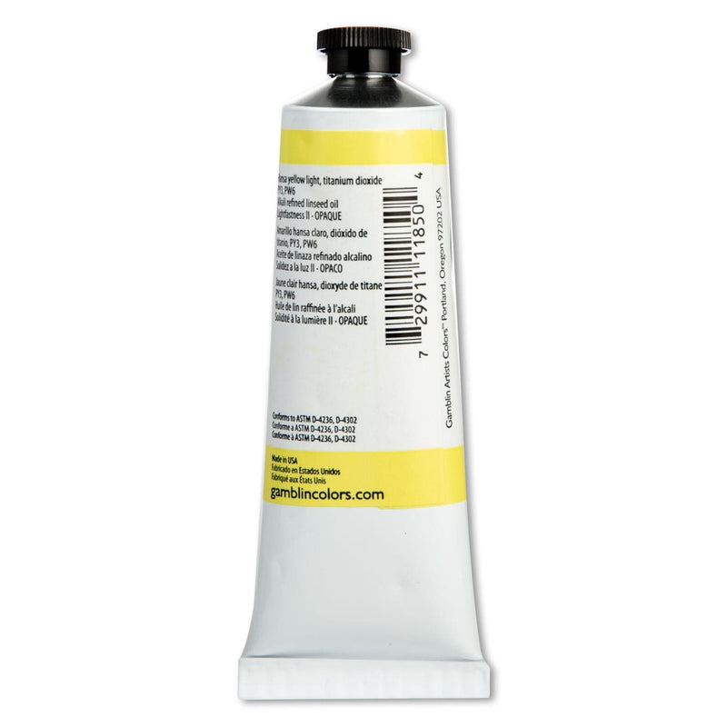 Light Gray Gamblin Artist Grade Oil Paint Radiant Lemon Series 2 37mL Oil Paints