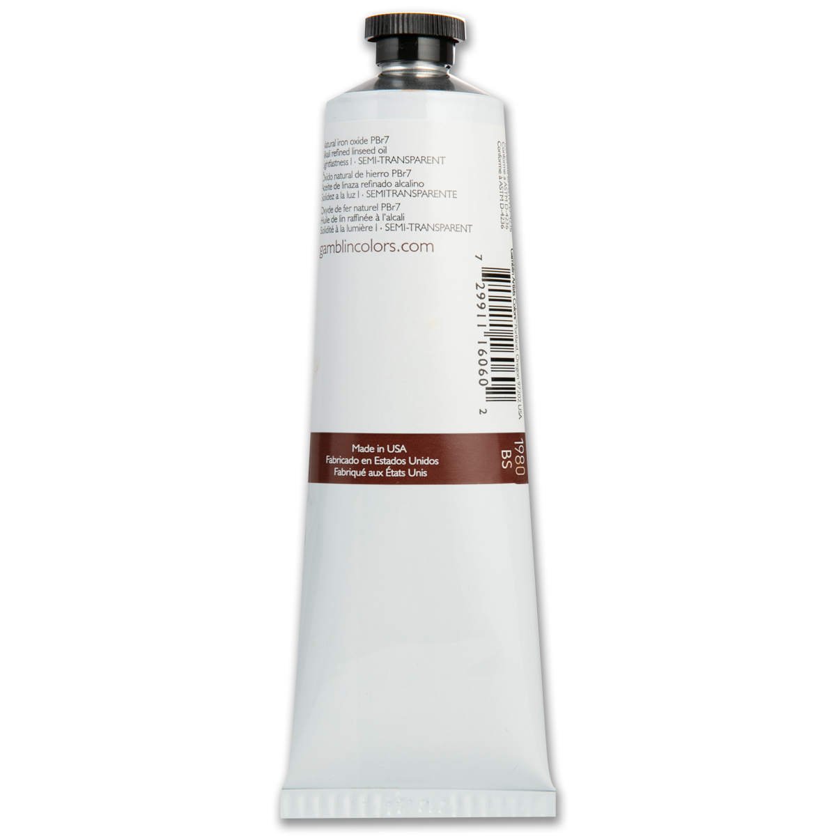Light Gray Gamblin 1980 Oil Paint Burnt Sienna 150mL Series 1 Oil Paints