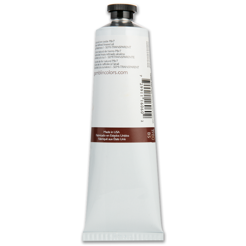 Light Gray Gamblin 1980 Oil Paint Burnt Sienna 150mL Series 1 Oil Paints