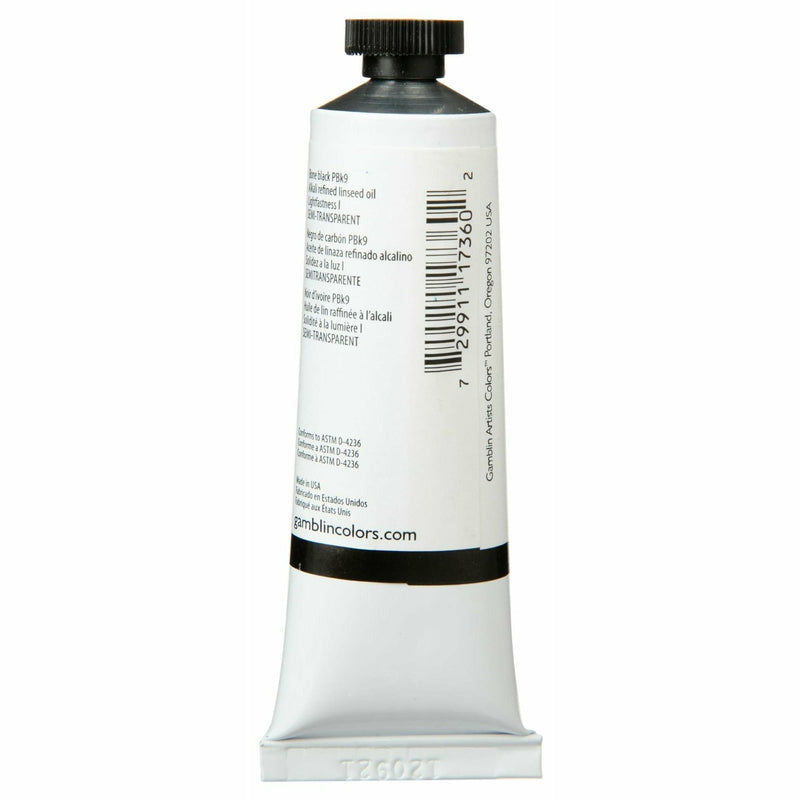 Light Gray Gamblin 1980 Oil Paint Ivory Black 37mL Series 1 Oil Paints