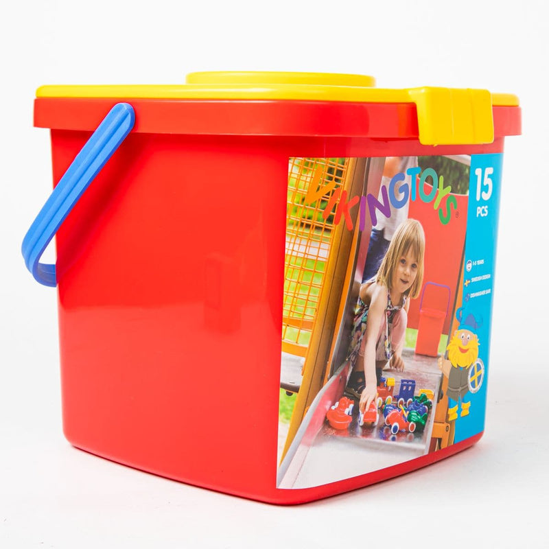 Orange Red Viking Toys - Chubbies Toy Bucket - 15pcs Kids Educational Games and Toys