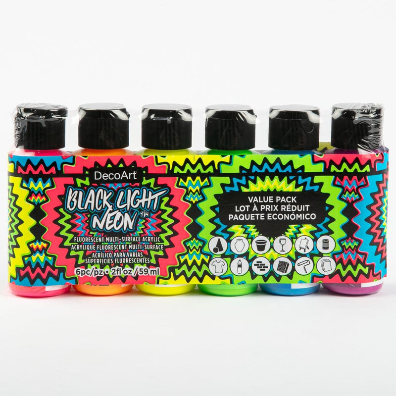 White Smoke DecoArt Black Light Neon Acrylic Paint Pack 6/Pkg- Neon/UV and Black Light Paint