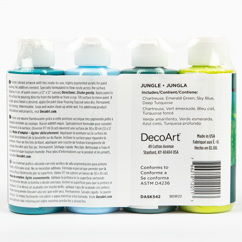 White Smoke DecoArt FluidArt Paint Pouring Value Pack 4/Pkg-Jungle Acrylic Paints