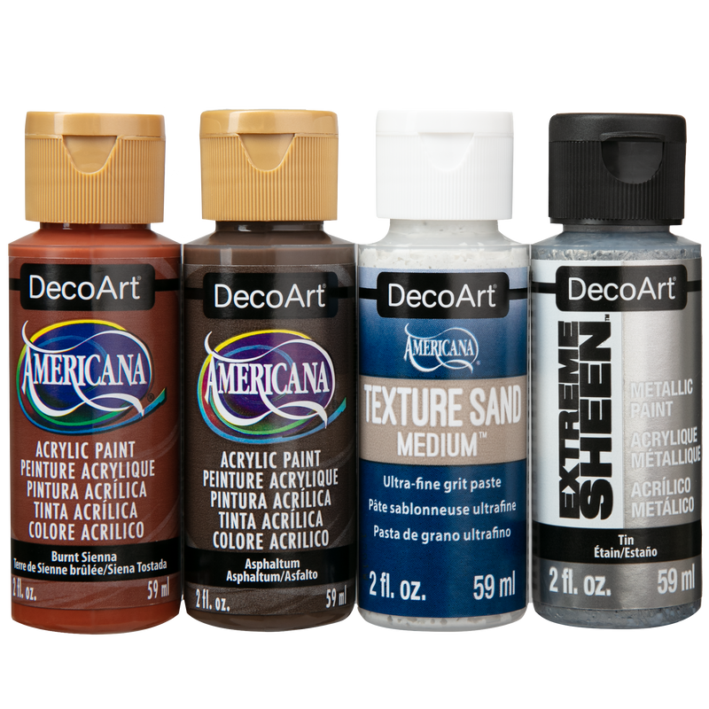 Gray DecoArt Designer Finishes Paint Pack 4/Pkg-Rusted Steel Craft Paint Finishes Varnishes and Sealers