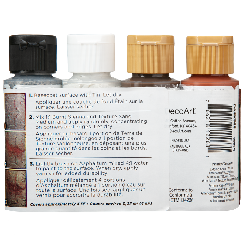 Light Gray DecoArt Designer Finishes Paint Pack 4/Pkg-Rusted Steel Craft Paint Finishes Varnishes and Sealers