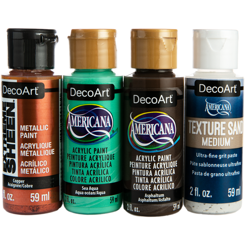 Tan DecoArt Designer Finishes Paint Pack 4/Pkg-Copper Patina Craft Paint Finishes Varnishes and Sealers