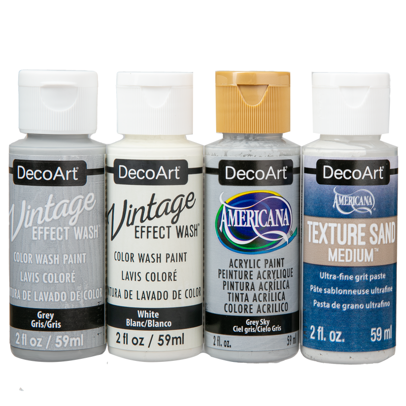 Light Gray DecoArt Designer Finishes Paint Pack 4/Pkg-Salt Wash Farmhouse Craft Paint Finishes Varnishes and Sealers