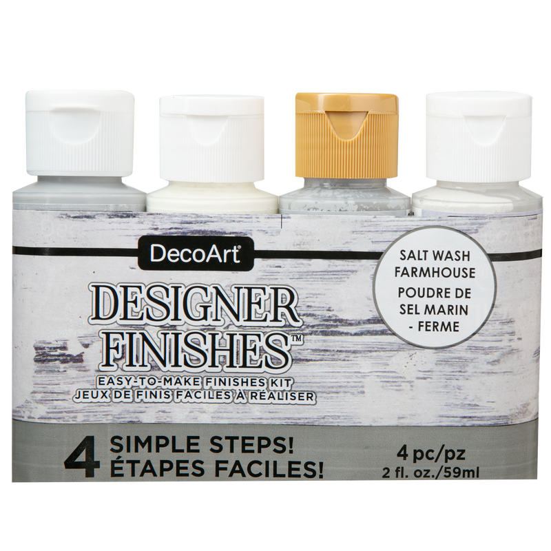 Light Gray DecoArt Designer Finishes Paint Pack 4/Pkg-Salt Wash Farmhouse Craft Paint Finishes Varnishes and Sealers