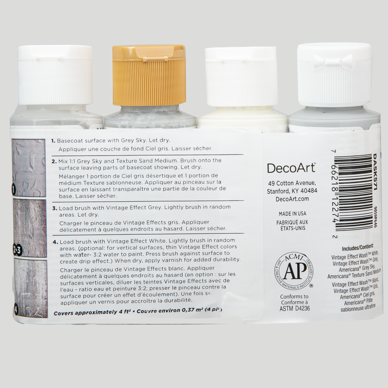 Light Gray DecoArt Designer Finishes Paint Pack 4/Pkg-Salt Wash Farmhouse Craft Paint Finishes Varnishes and Sealers
