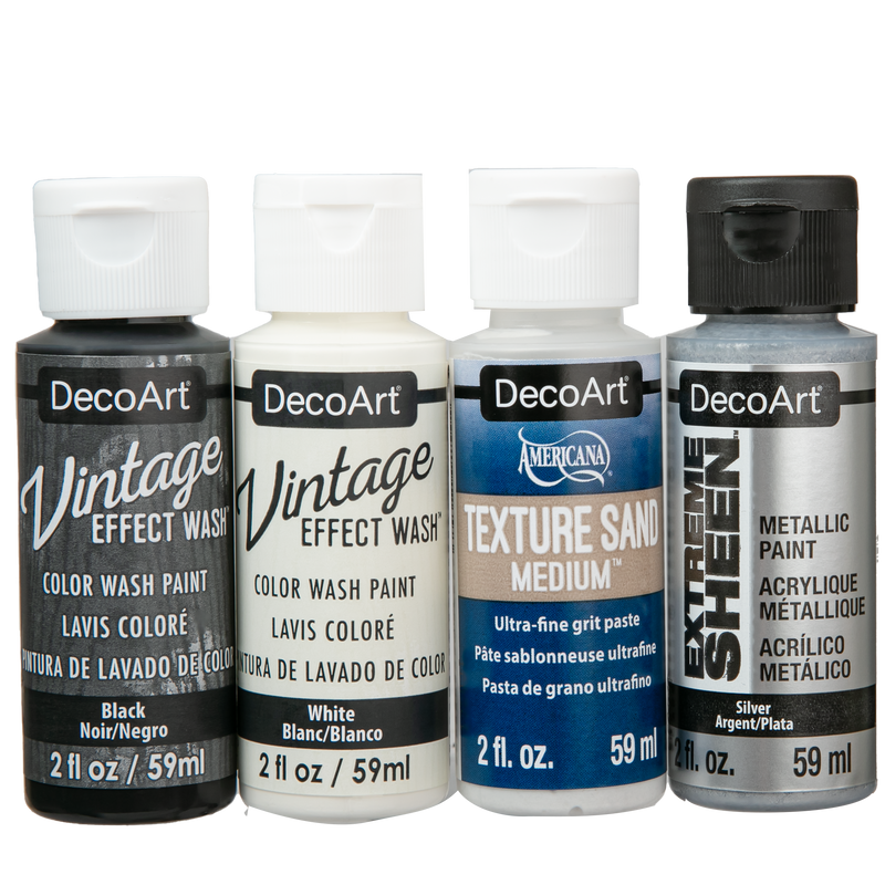 Light Gray DecoArt Designer Finishes Paint Pack 4/Pkg-Oxidized Aluminum Craft Paint Finishes Varnishes and Sealers