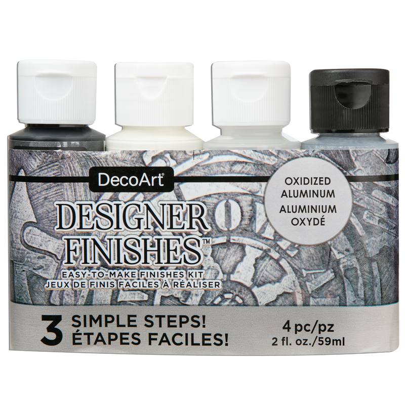 Gray DecoArt Designer Finishes Paint Pack 4/Pkg-Oxidized Aluminum Craft Paint Finishes Varnishes and Sealers