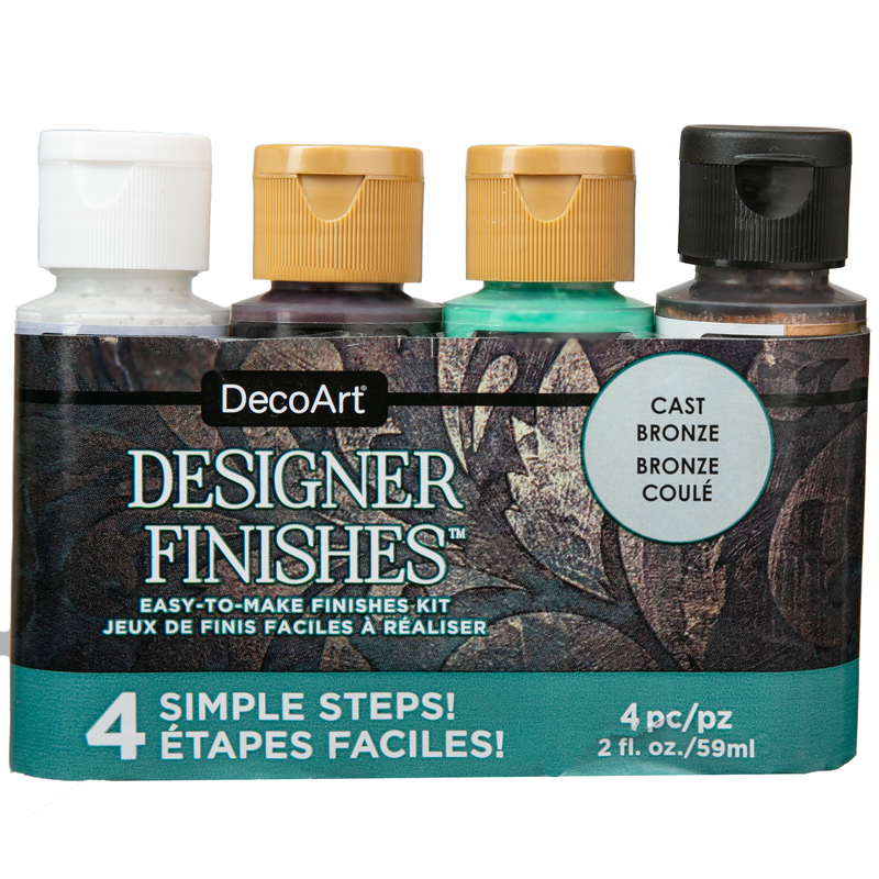 Gray DecoArt Designer Finishes Paint Pack 4/Pkg-Cast Bronze Craft Paint Finishes Varnishes and Sealers