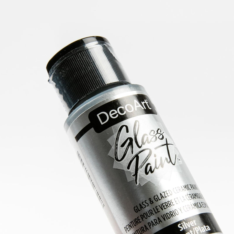 Black DecoArt Glass Paint 59ml Silver Glass and Ceramic Paint