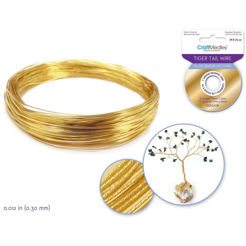 Tan MultiCraft Beading Jewellery Wire-Gold Tiger Tail 7 Strand, 0.30mm Diameter (12m) Wires And Cords