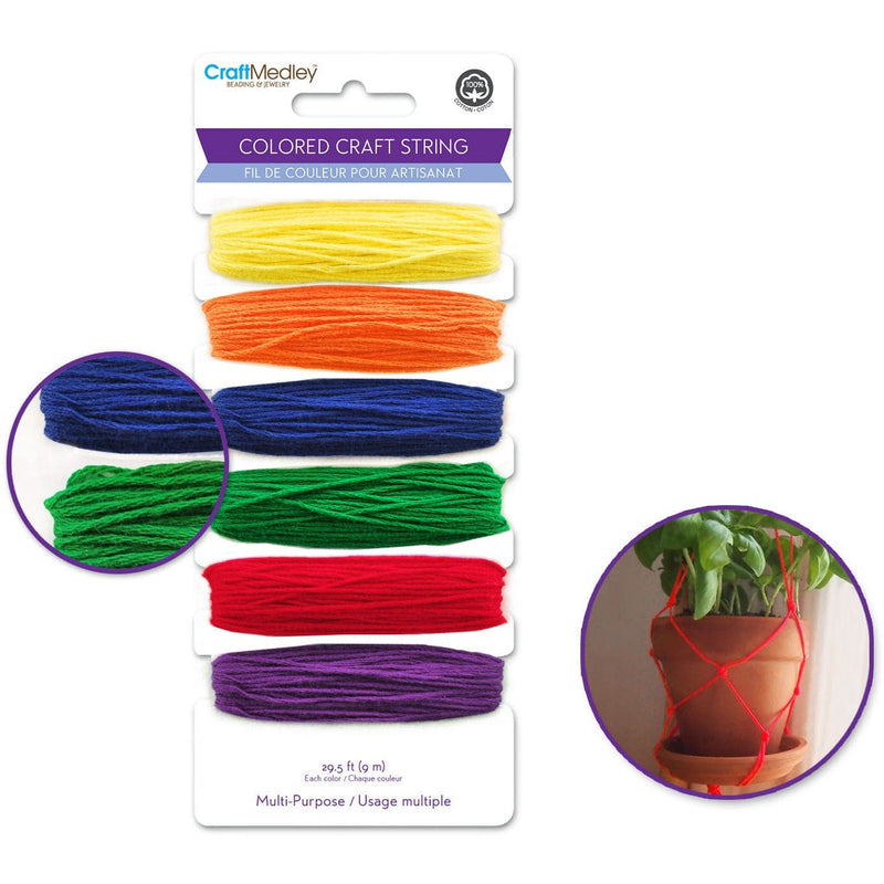 Dim Gray MultiCraft Craft Medley: Craft String 100% Cotton-Coloured Brights, 9m x 6 Colours (54m) Jewelry Making