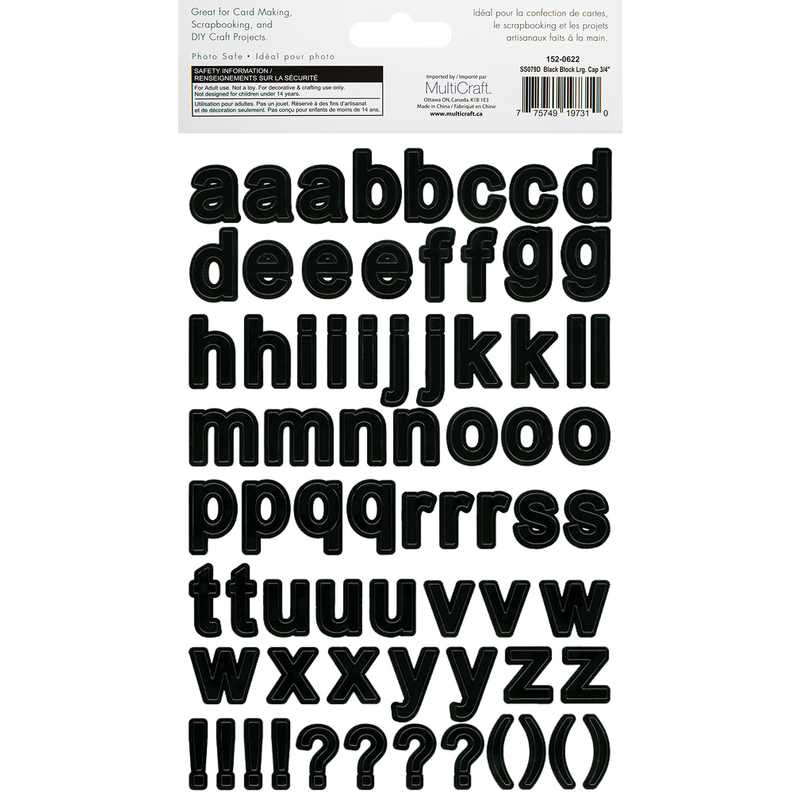 Black MultiCraft Paper Craft Sticker: Font Medley-Black Block Large 19.1mm, 14.2x22.1cm (2 Sheets) Paper Craft