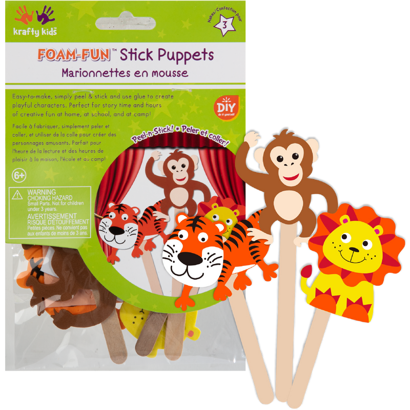 MultiCraft Krafty Kids Kit DIY Foam Character Stick PuppetsJungle Pa