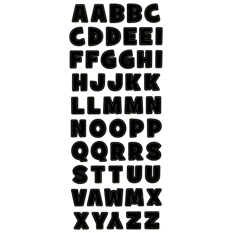 Black MultiCraft Paper Craft Sticker: Letters & Numbers Medley Clear-Letters Black Bold 12.7x30.5cm Paper Craft