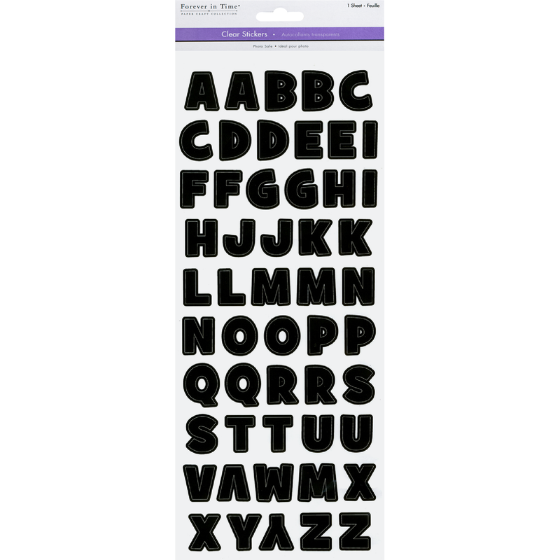 White Smoke MultiCraft Paper Craft Sticker: Letters & Numbers Medley Clear-Letters Black Bold 12.7x30.5cm Paper Craft