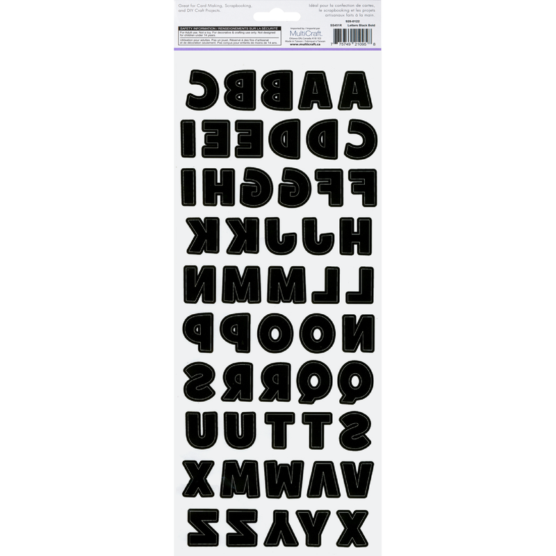 Black MultiCraft Paper Craft Sticker: Letters & Numbers Medley Clear-Letters Black Bold 12.7x30.5cm Paper Craft