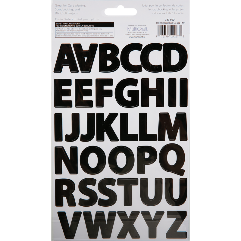 Light Gray MultiCraft Paper Craft Sticker: Font Medley-Black Block Large 28.6mm, 14.2x22.1cm (2 Sheets) Paper Craft