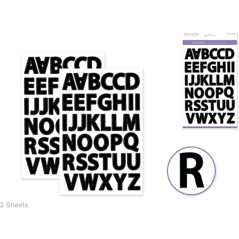 Black MultiCraft Paper Craft Sticker: Font Medley-Black Block Large 28.6mm, 14.2x22.1cm (2 Sheets) Paper Craft