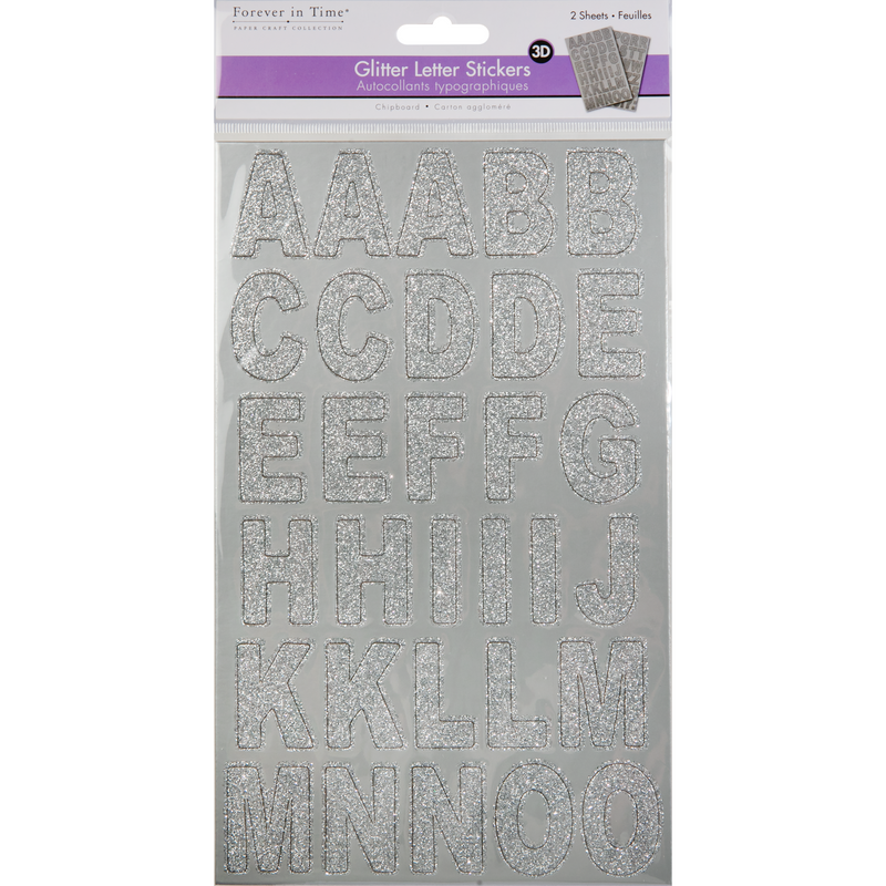 Dark Gray MultiCraft Paper Craft Stickers: Chipboard Glitter Letters-Silver 14.5cmx24cm (2 Sheets) Paper Craft