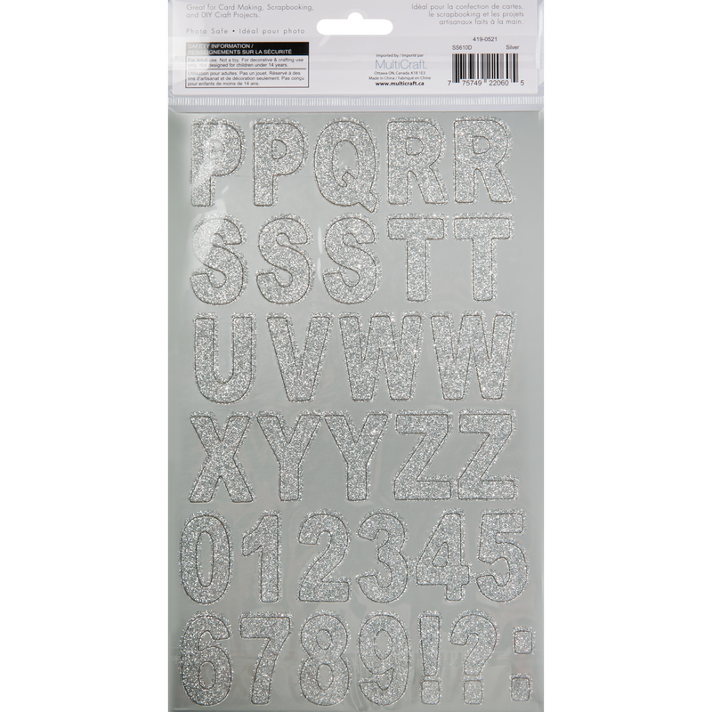 Gray MultiCraft Paper Craft Stickers: Chipboard Glitter Letters-Silver 14.5cmx24cm (2 Sheets) Paper Craft