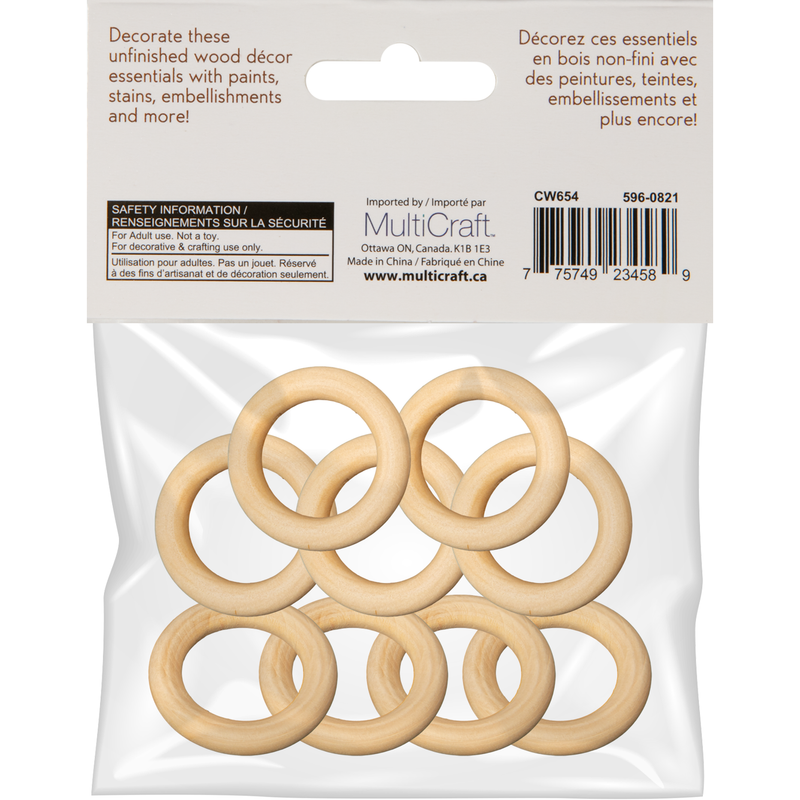 Light Gray MultiCraft Craftwood Rings-Natural 35mm (9 Piece) Woodcraft
