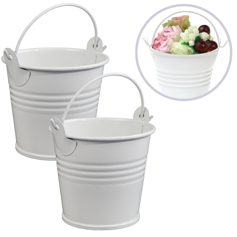 Gray MultiCraft Craft Decor: DIY Mini Metal Buckets-White 4.3x6.5x5cm (2 Pack) Beading