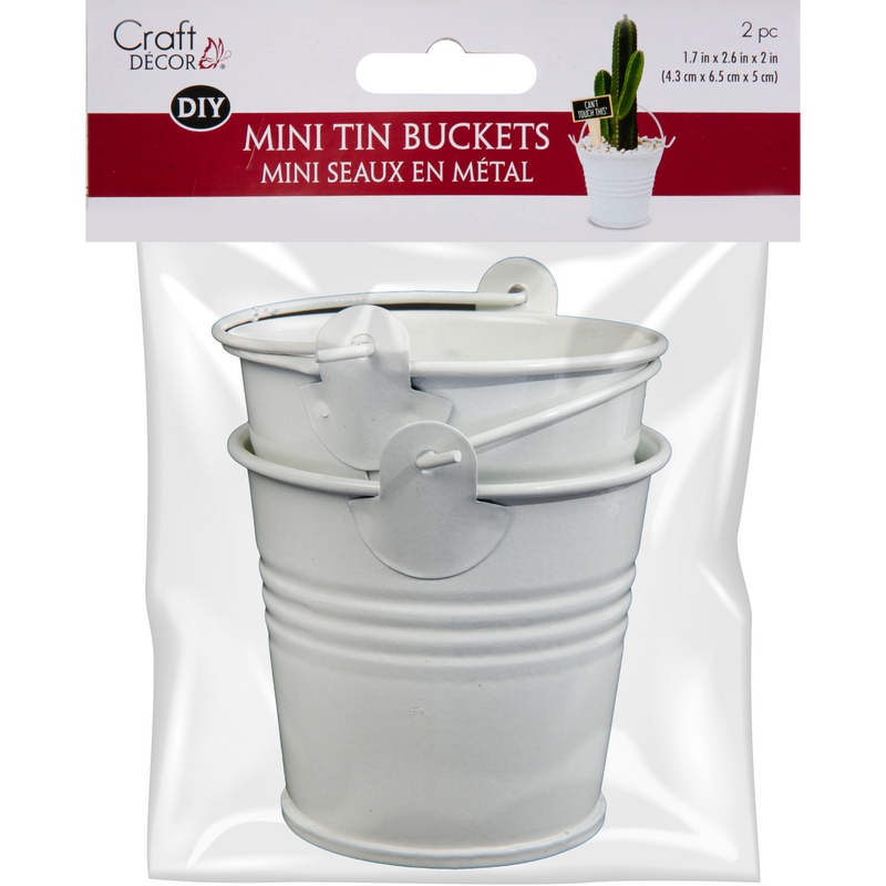 Light Gray MultiCraft Craft Decor: DIY Mini Metal Buckets-White 4.3x6.5x5cm (2 Pack) Beading