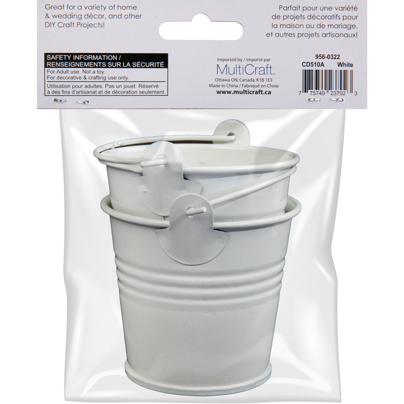 Light Gray MultiCraft Craft Decor: DIY Mini Metal Buckets-White 4.3x6.5x5cm (2 Pack) Beading