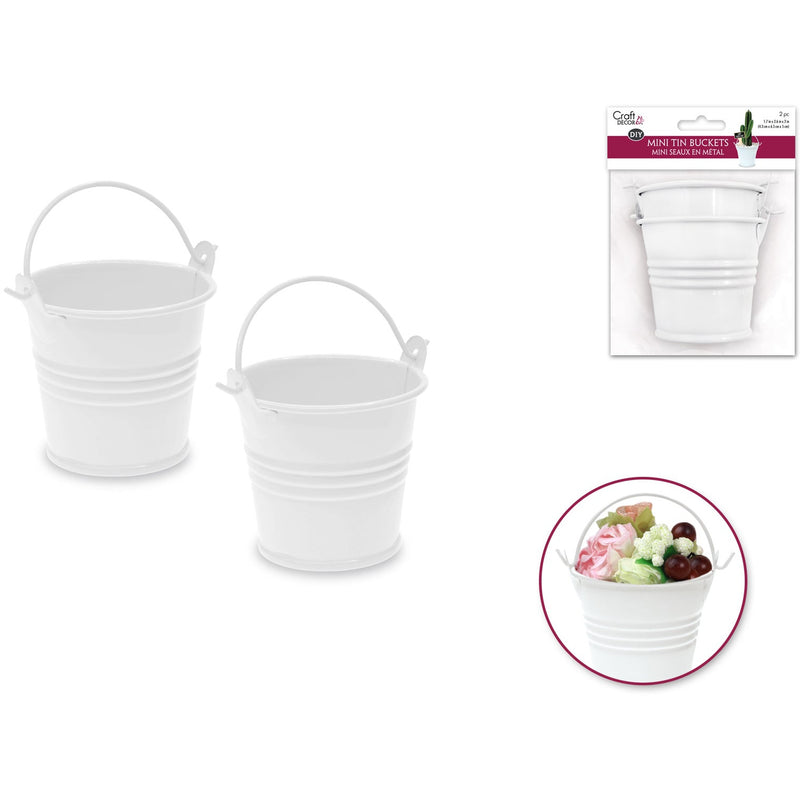 Lavender MultiCraft Craft Decor: DIY Mini Metal Buckets-White 4.3x6.5x5cm (2 Pack) Beading