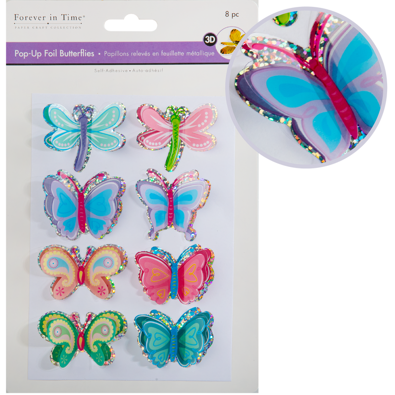 MultiCraft Handmade Stickers: 3D Pop-Ups Foil Butterflies-Pastel Mix 1