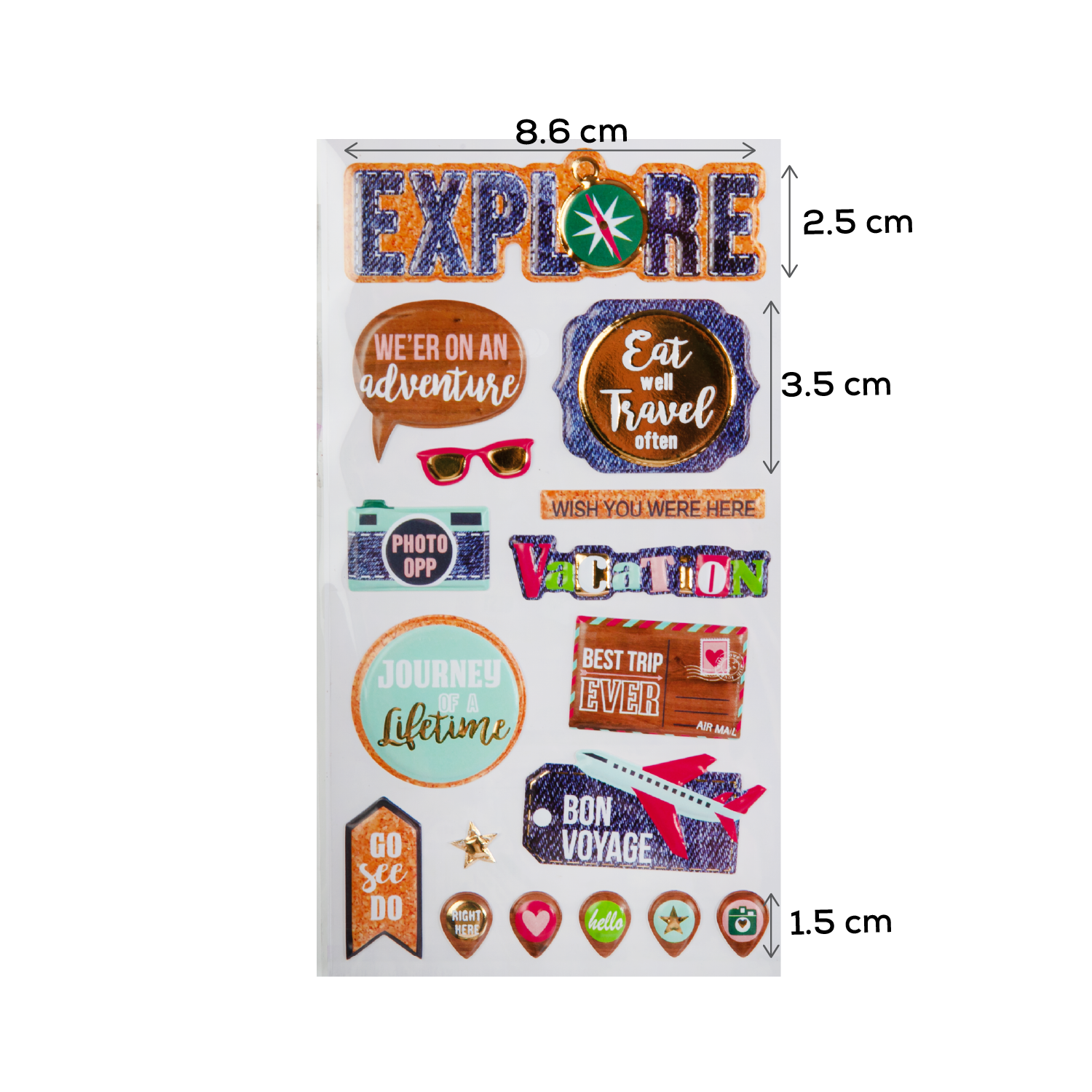 Light Gray MultiCraft Paper Craft Sticker: 3D Foil Pop Up-Explore 17.5x9.5cm Paper Craft