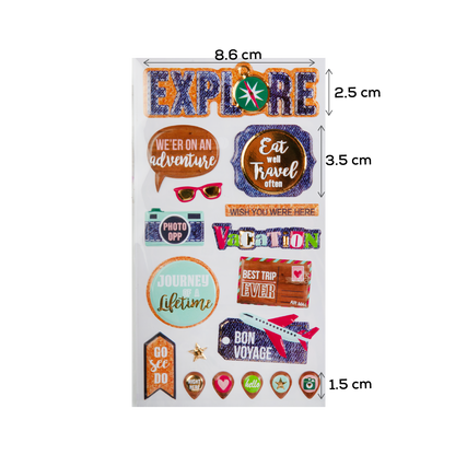 Light Gray MultiCraft Paper Craft Sticker: 3D Foil Pop Up-Explore 17.5x9.5cm Paper Craft