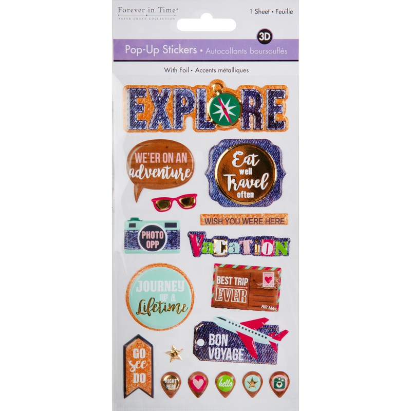 5x9 Sticker MultiCraft Paper Craft Sticker: 3D Foil Pop Up-Explore 17.5x9.5cm