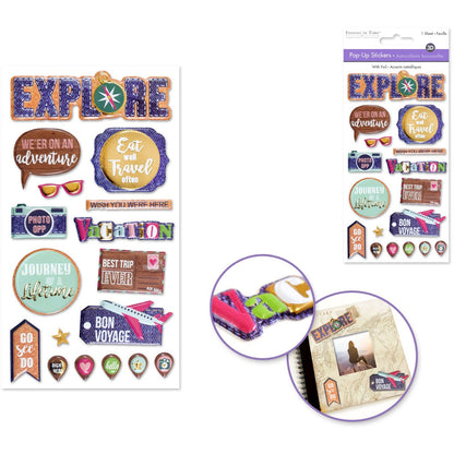Light Gray MultiCraft Paper Craft Sticker: 3D Foil Pop Up-Explore 17.5x9.5cm Paper Craft