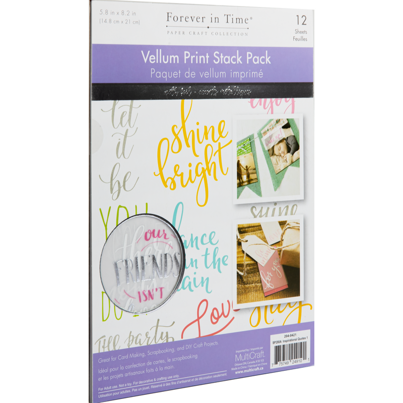 Light Gray MultiCraft Vellum Foil Print Stack Packs-Inspirational Quotes 1, 14.7x20.8cm  (12 Sheets) Paper Craft