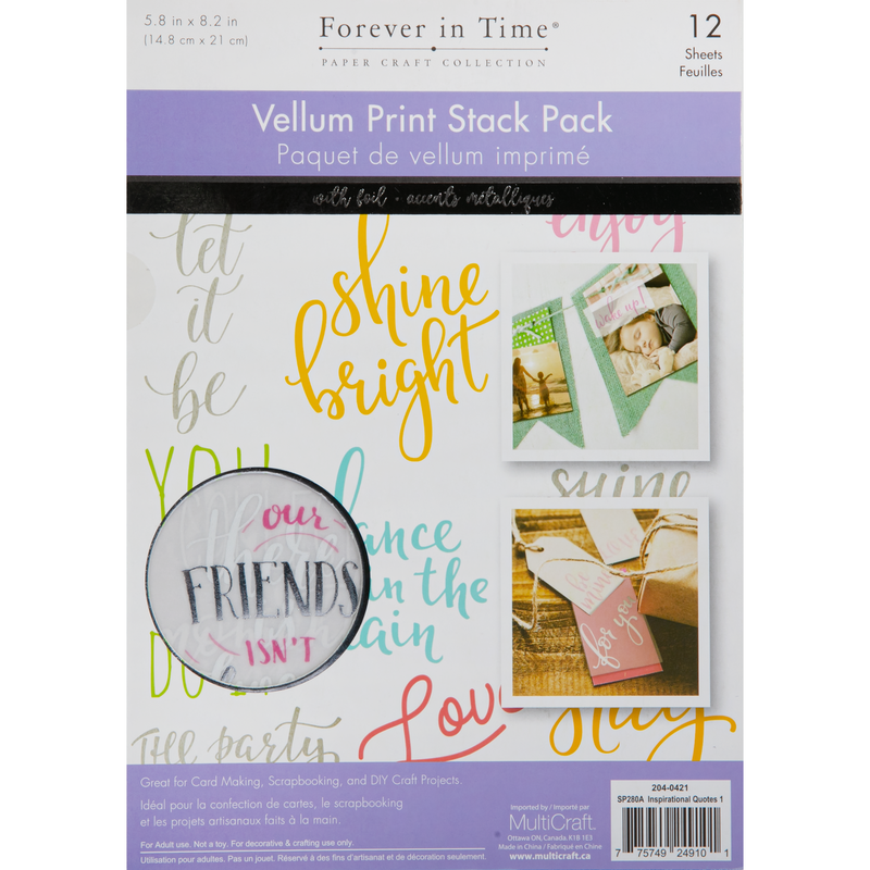 Light Gray MultiCraft Vellum Foil Print Stack Packs-Inspirational Quotes 1, 14.7x20.8cm  (12 Sheets) Paper Craft