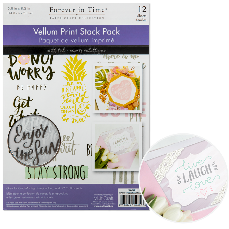 Light Gray MultiCraft Vellum Foil Print Stack Packs-Inspirational Quotes 4, 14.7x20.8cm  (12 Sheets) Paper Craft