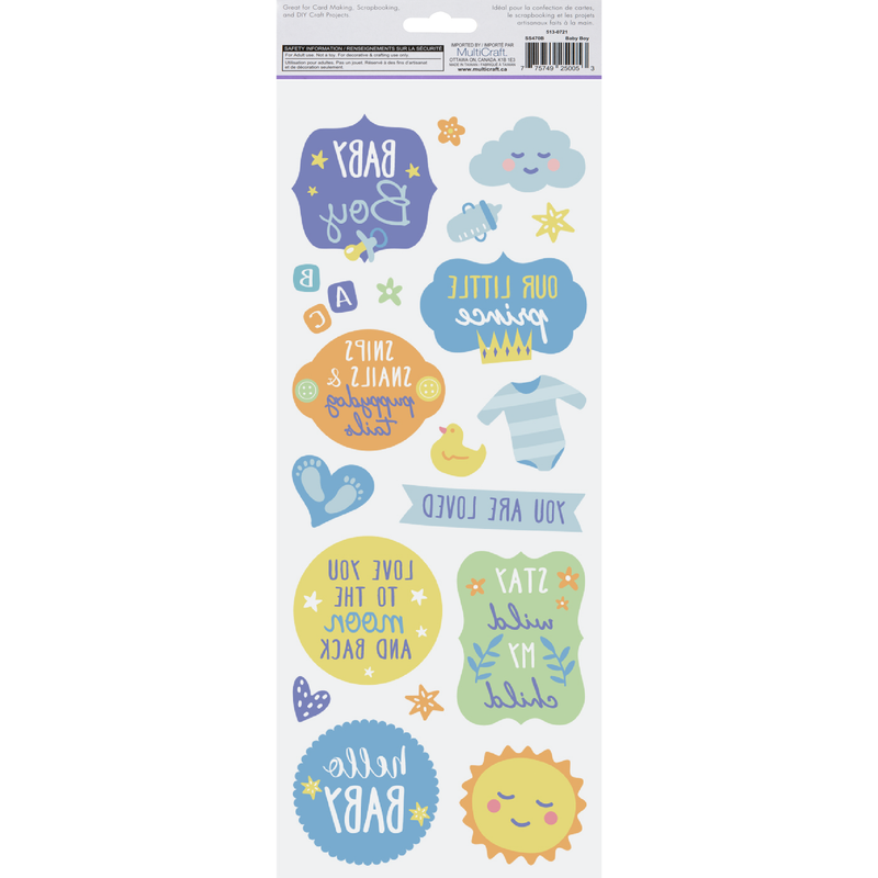 Light Gray MultiCraft Paper Craft Sticker: Classic Themes 'Clear' Photo Safe-Baby Boy 12.7x30.5cm Paper Craft