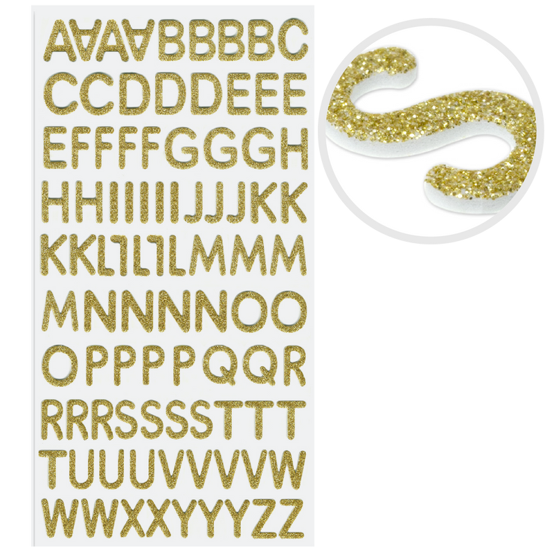 Dark Khaki MultiCraft Paper Craft Sticker: Glitter Foam Alphabet Letters 19mm-Gold 14.2x27.9cm Paper Craft