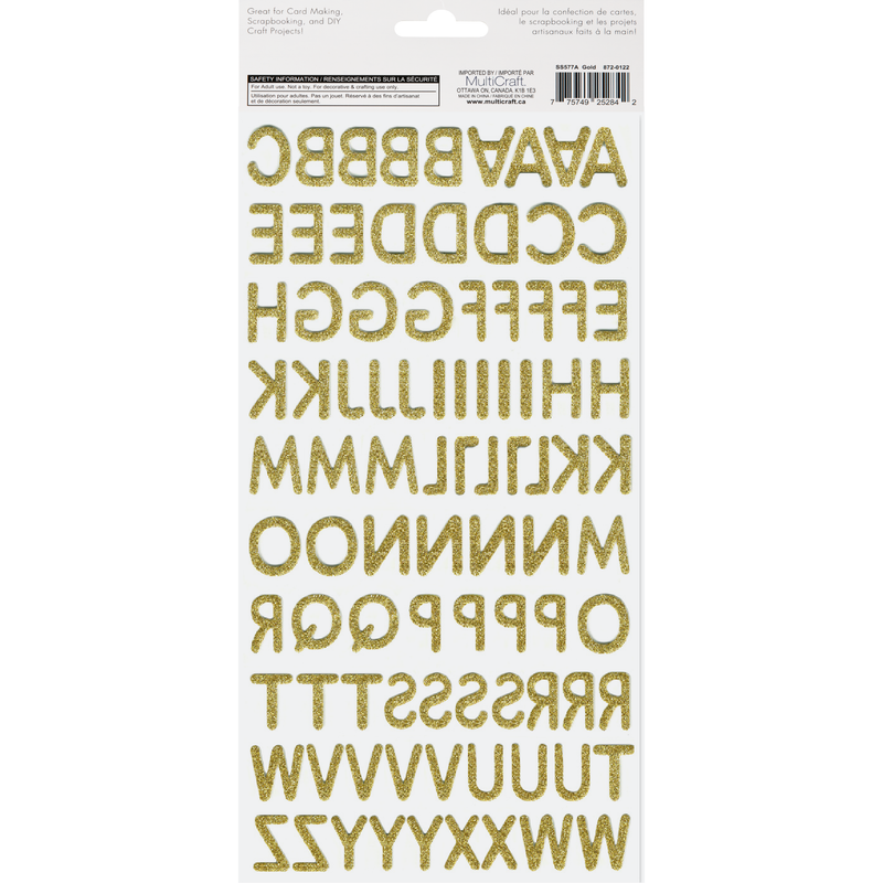 Olive Drab MultiCraft Paper Craft Sticker: Glitter Foam Alphabet Letters 19mm-Gold 14.2x27.9cm Paper Craft