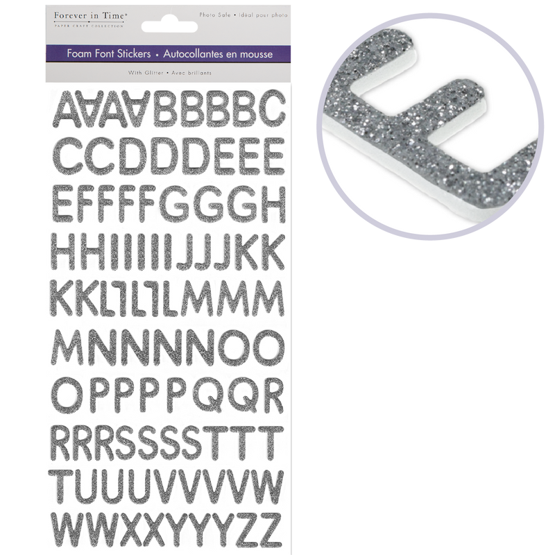 Gray MultiCraft Paper Craft Sticker: Glitter Foam Alphabet Letters 19mm-Silver 14.2x27.9cm Paper Craft