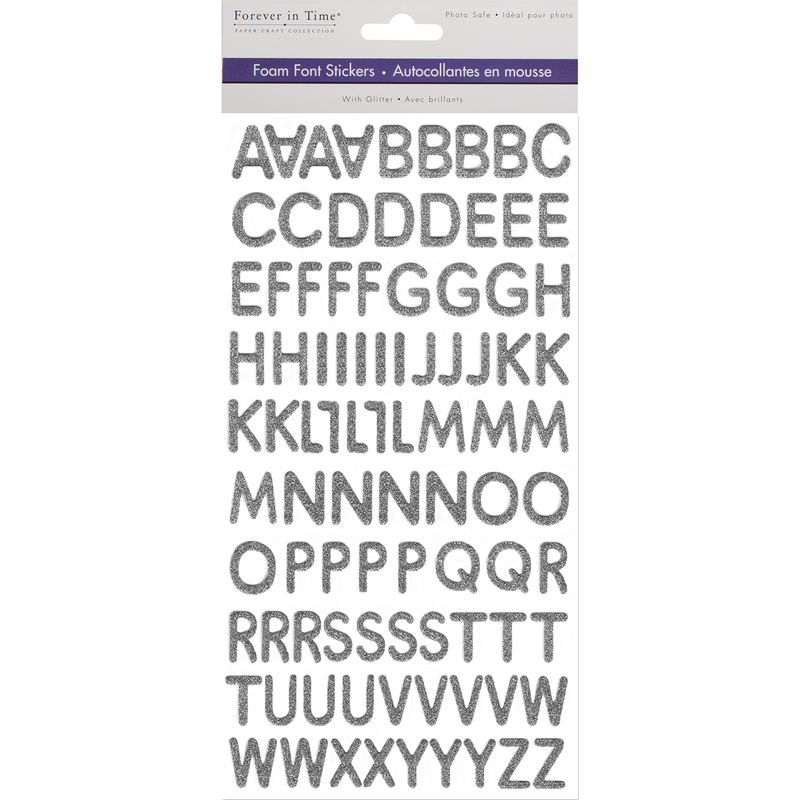 Gray MultiCraft Paper Craft Sticker: Glitter Foam Alphabet Letters 19mm-Silver 14.2x27.9cm Paper Craft