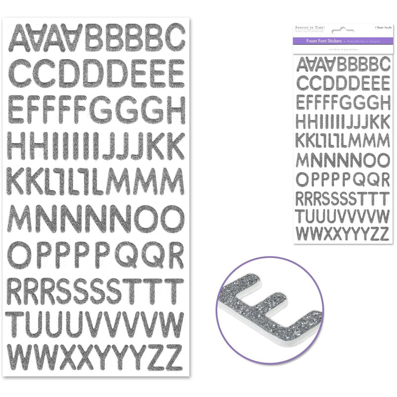 Dark Gray MultiCraft Paper Craft Sticker: Glitter Foam Alphabet Letters 19mm-Silver 14.2x27.9cm Paper Craft